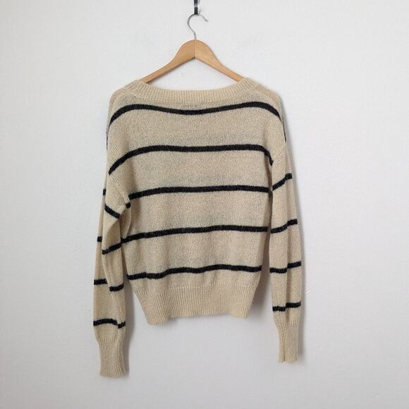 Wildfox cream black stripe alpaca soft knit oversized boxy Whiskey sweater - Picture 6 of 7